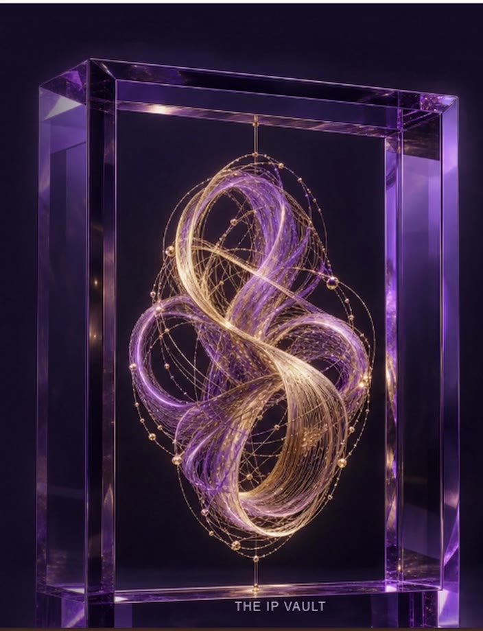 The IP Vault: a glowing thread held inside a violet glass frame.