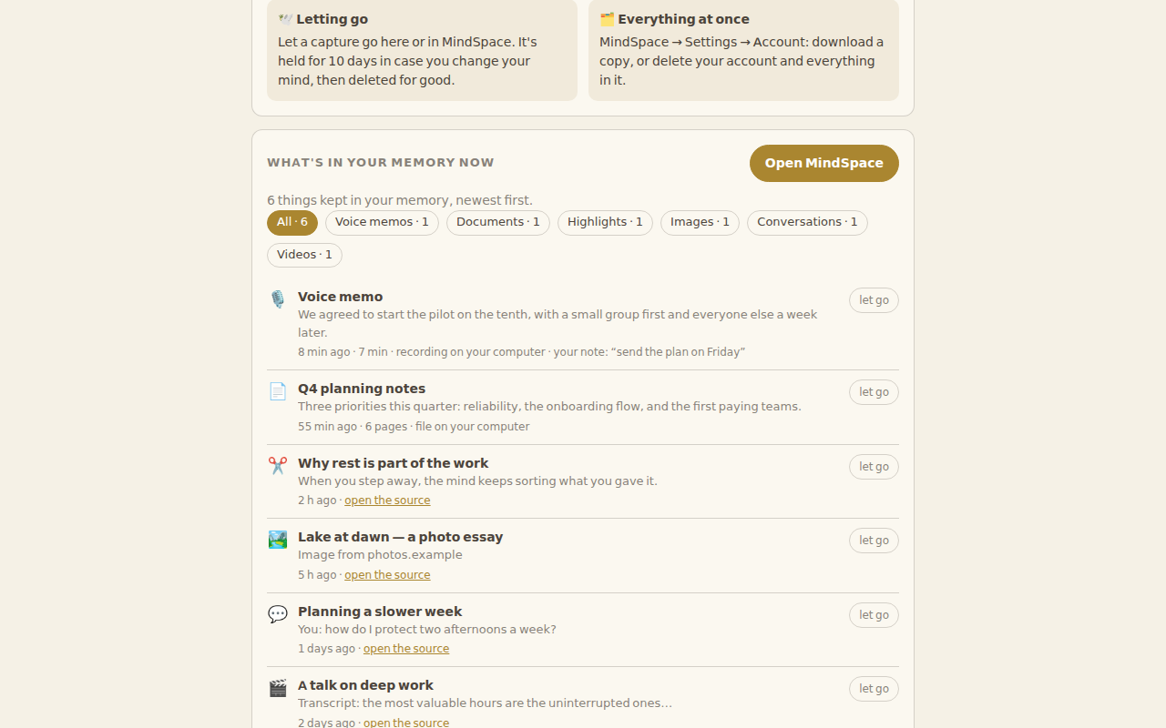 The Your data view: everything you kept, in one place